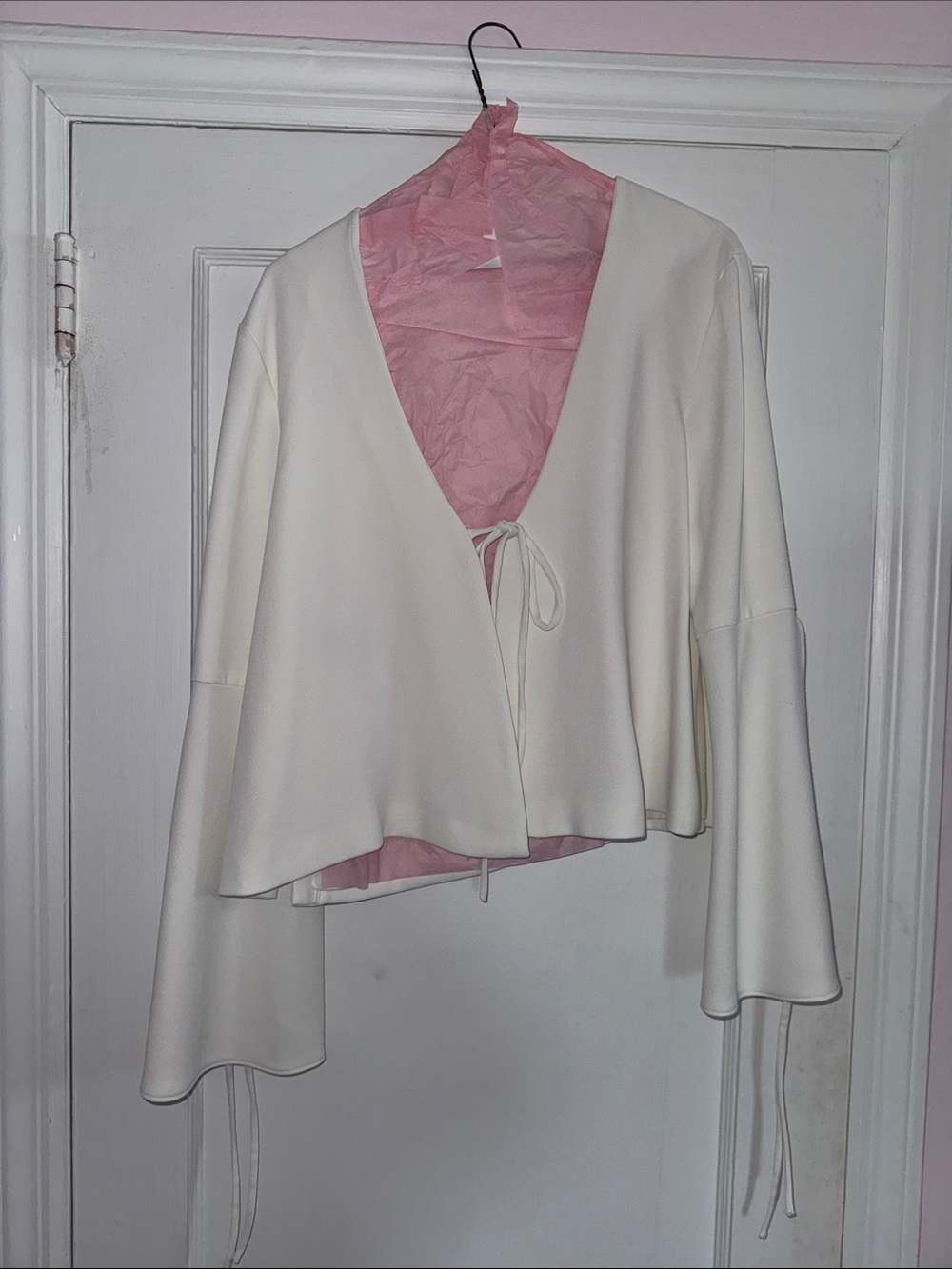 FLAWED Derek Lam Collective White Crepe Tie Front Jacket Size 46 $240